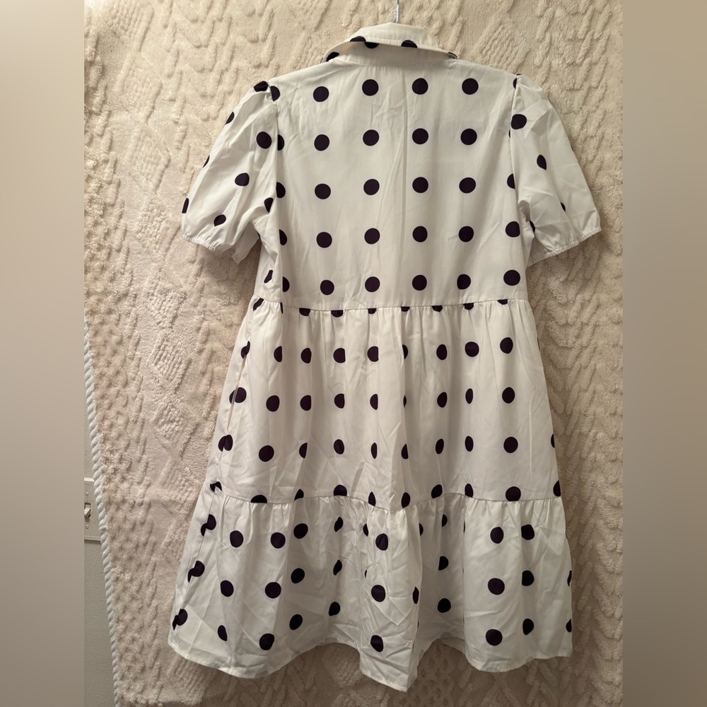 Women’s Elegant White and Black Polka Dot Mini Dress - Picture 2 of 7